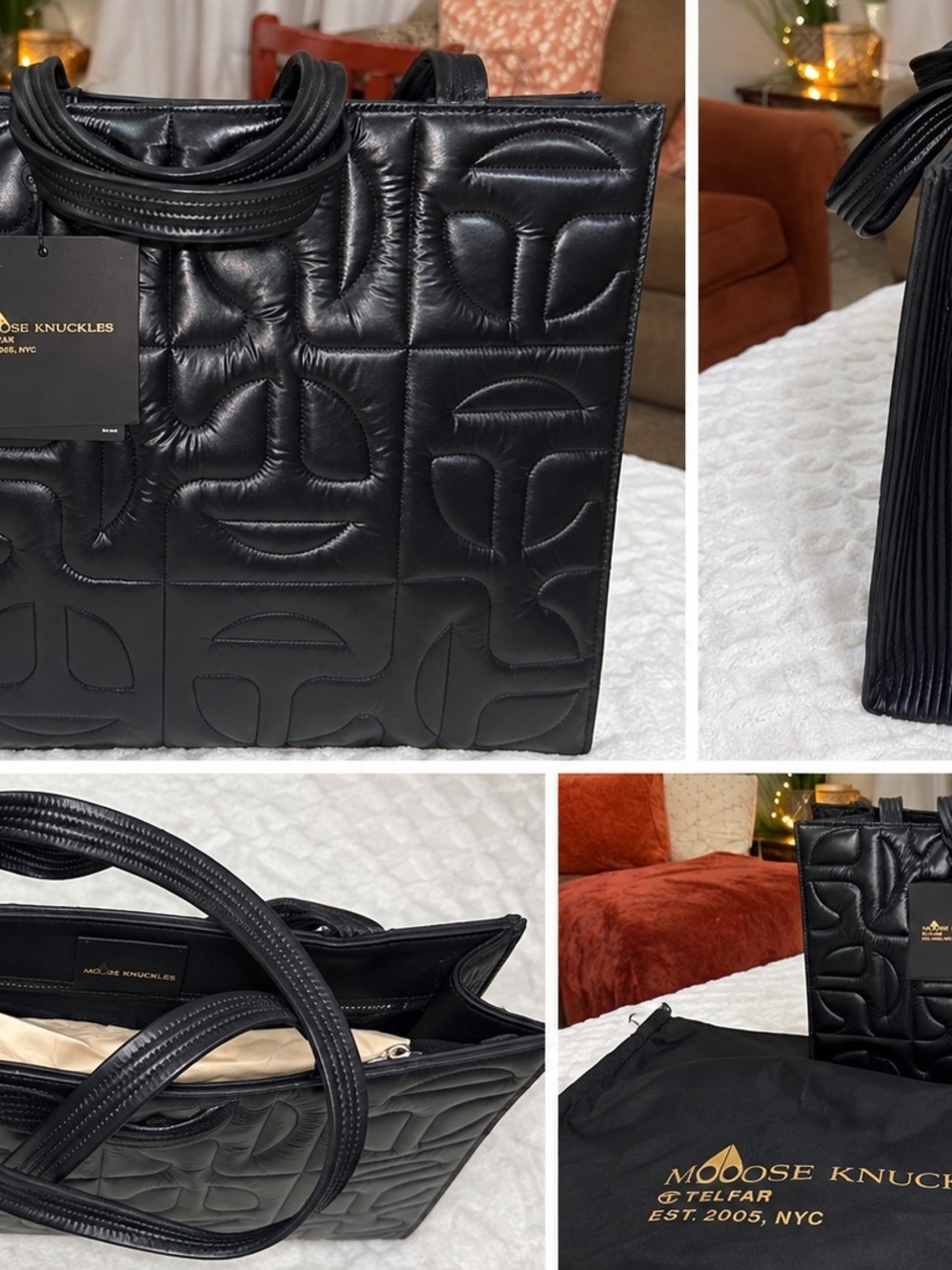 Moose Knuckles Black Quilted Tote Shoulder Bag